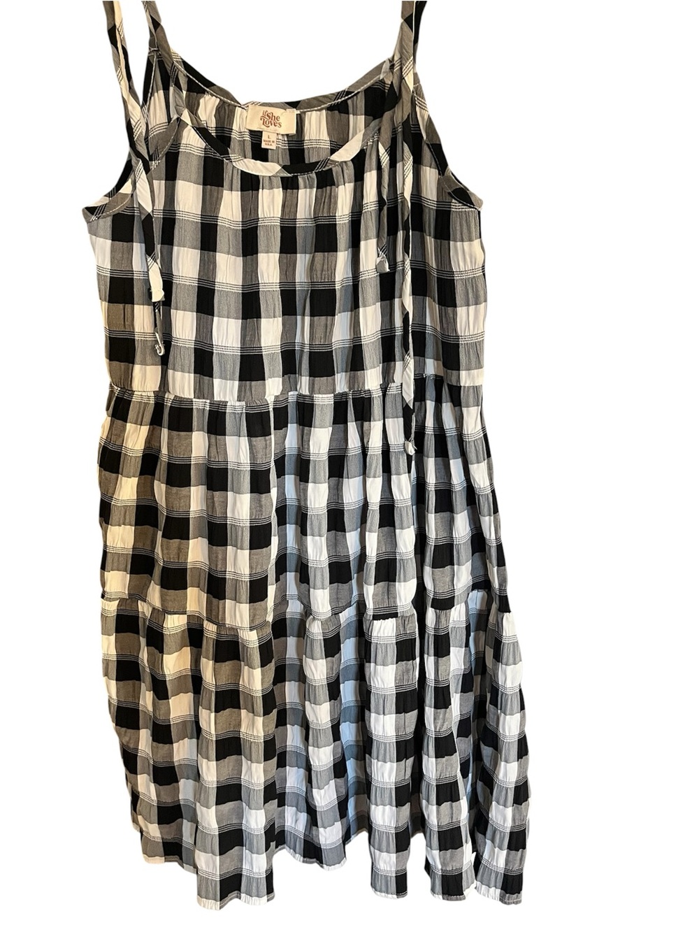 IFSHE Loves Black & White Gingham Tiered Sundress - Dress Women's size L,,L325